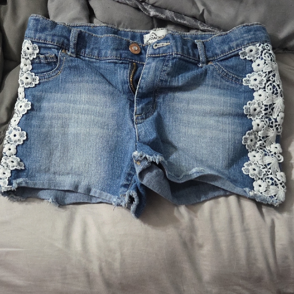 Jordache Blue Jean Shorts with White Floral Lace